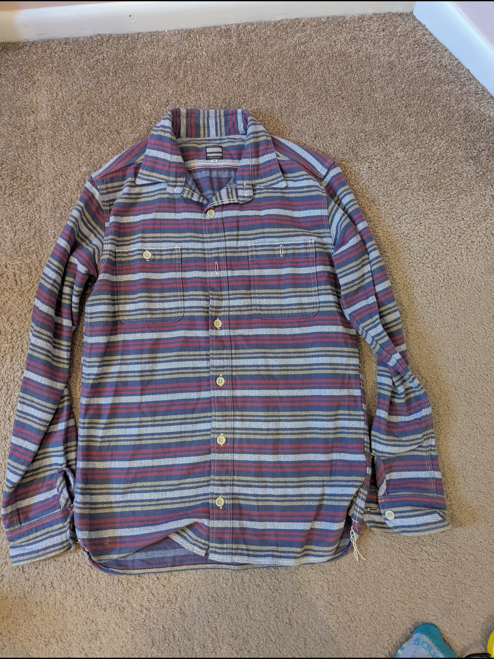 Momotaro Striped Heavyweight Flannel Shirt 42 Blue Yellow Red